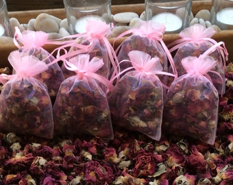 fragrant Rose petals buds Sachet, Wedding Favor toss, Baby Shower, Party favor, Dried rose petals, Organza Bags, SHIPPING INCLUDED