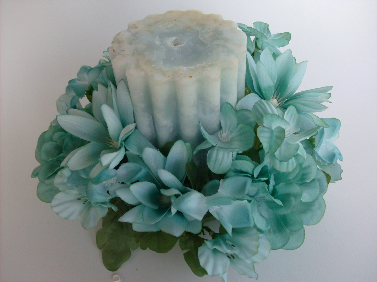 Teal Silk Floral Candle Ring