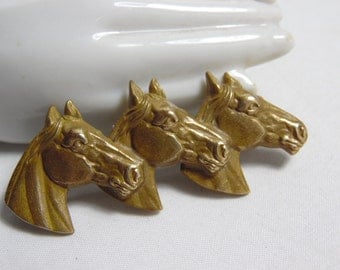 Gold Tone Horse Head Brooch Pin-No Hallmark