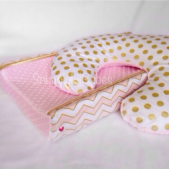 Pink gold boppy changing pad cover gold polka dot and baby