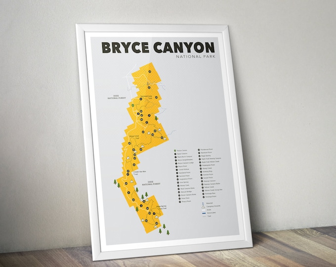 Bryce Canton National Park Map, Bryce Canyon, Outdoors print, Explorer Wall Print