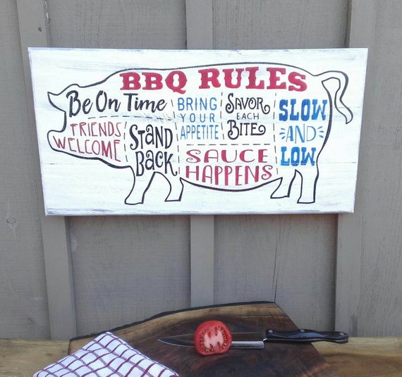 BBQ Rules Wood Sign Hand Painted Any Color 24 X 12