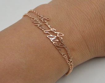 Personalized handwriting bracelet,Rose gold Handwriting Bracelet,925 silver Name bracelet plated rose gold,Bridesmaid Gift