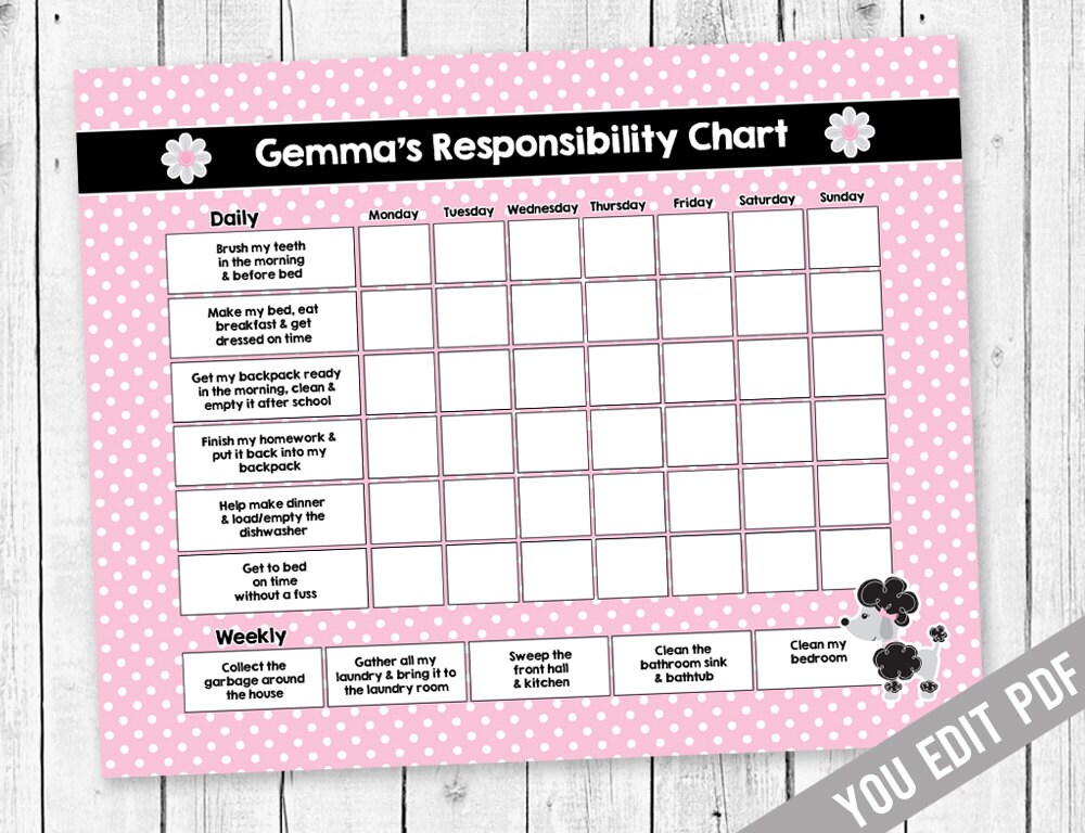 chart for printable 8 behavior old year Reward Chart Girls Chart Chore Responsibility chart for