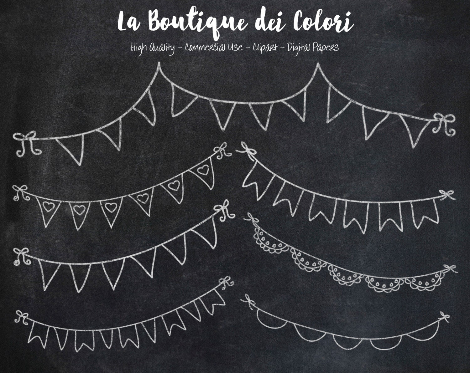 chalkboard Bunting Banners doodle cliparts by LaBoutiqueDeiColori