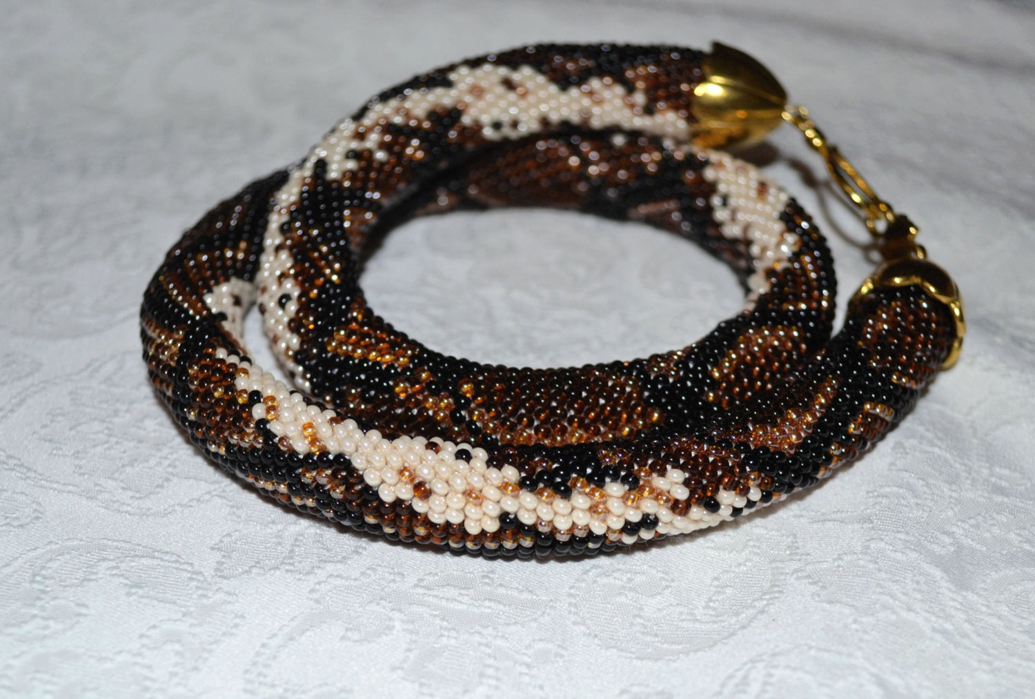 Snake Crochet Beaded necklace Brown Python necklace Brown Seed
