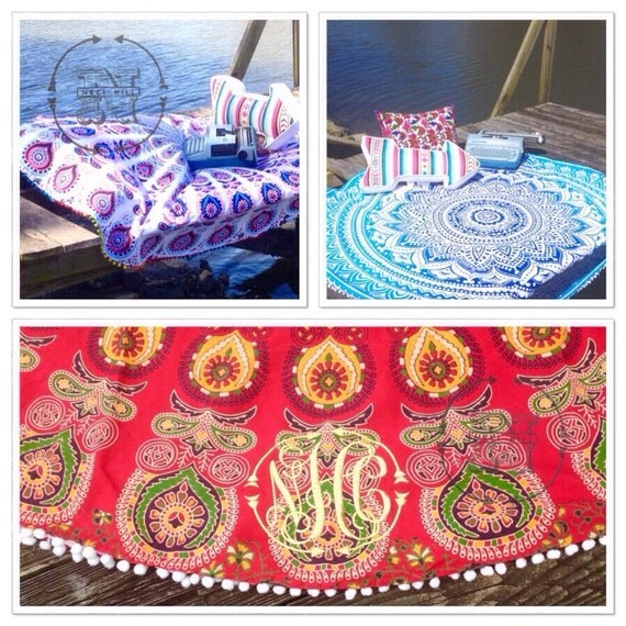 Beach Blanket Round Roundie Boho Hippy Junk Gypsy Wedding