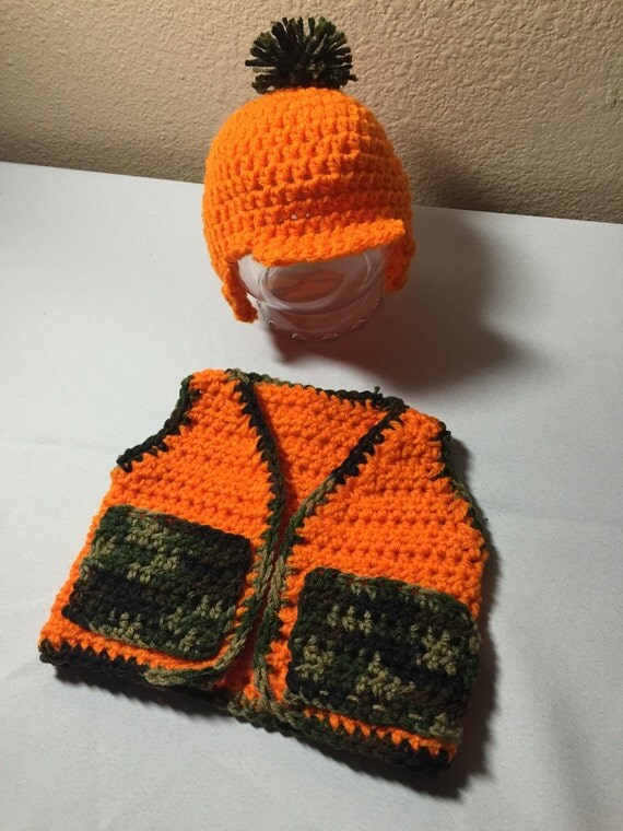 Crochet NB through 12 mos baby hunting hunter camo orange