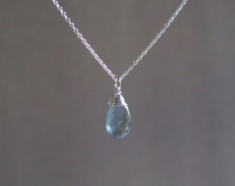 Aquamarine Necklace - March Birthstone - Sterling Silver