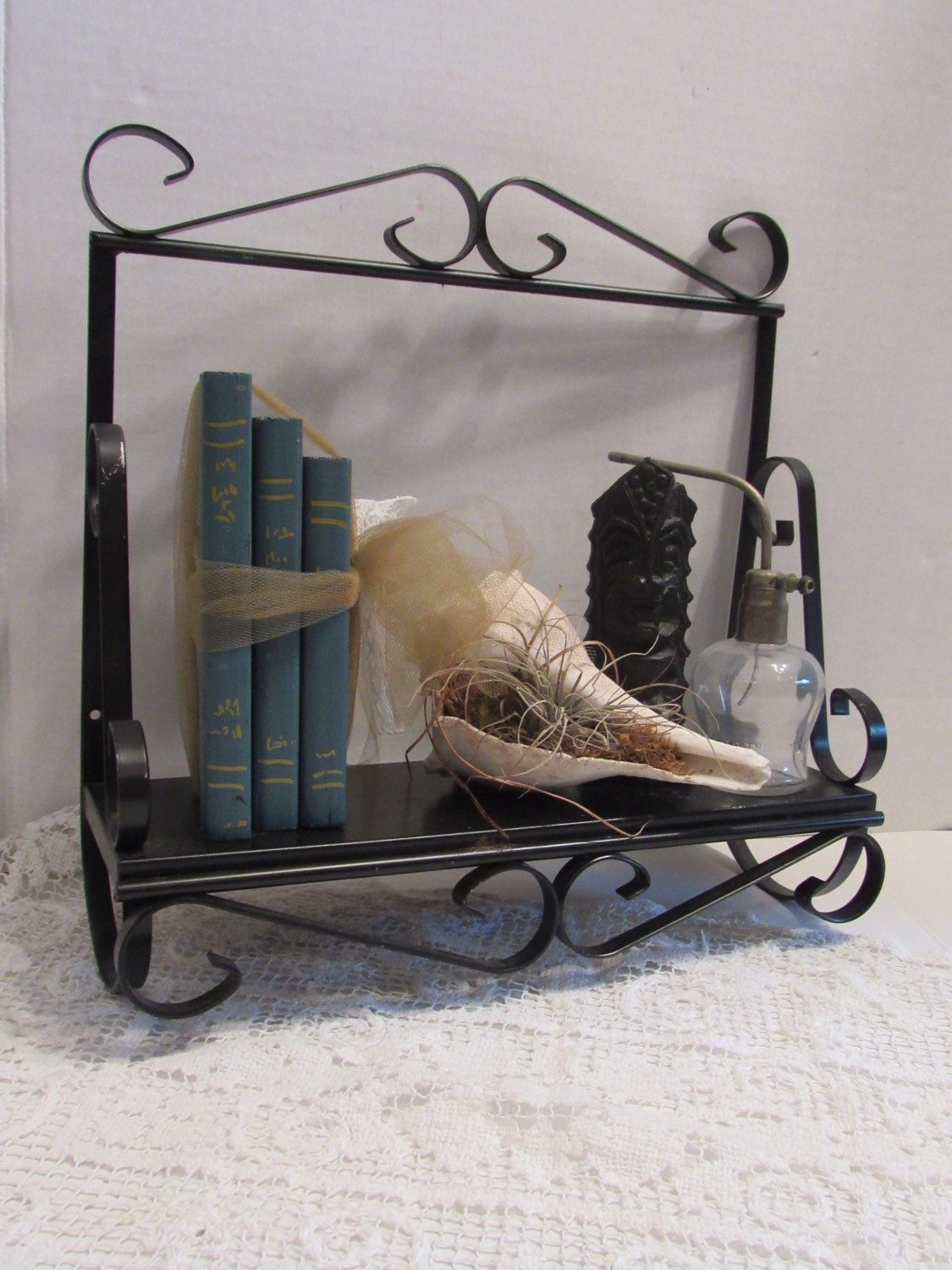 Vintage Wrought Iron Shelf Hanging or Standing Metal Shelf Mid Century