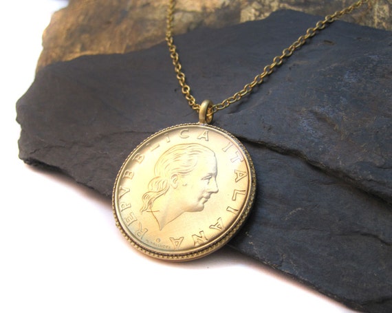 24K Gold Coin Necklace Italian coin jewelry re by UrbanRaven