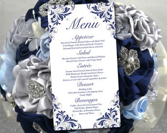 Entree Card - Printable Wedding Menu Card Template - Navy Silver Menu - Wedding Reception Menu "Maggie" Menu Printable - DIY Menu Template