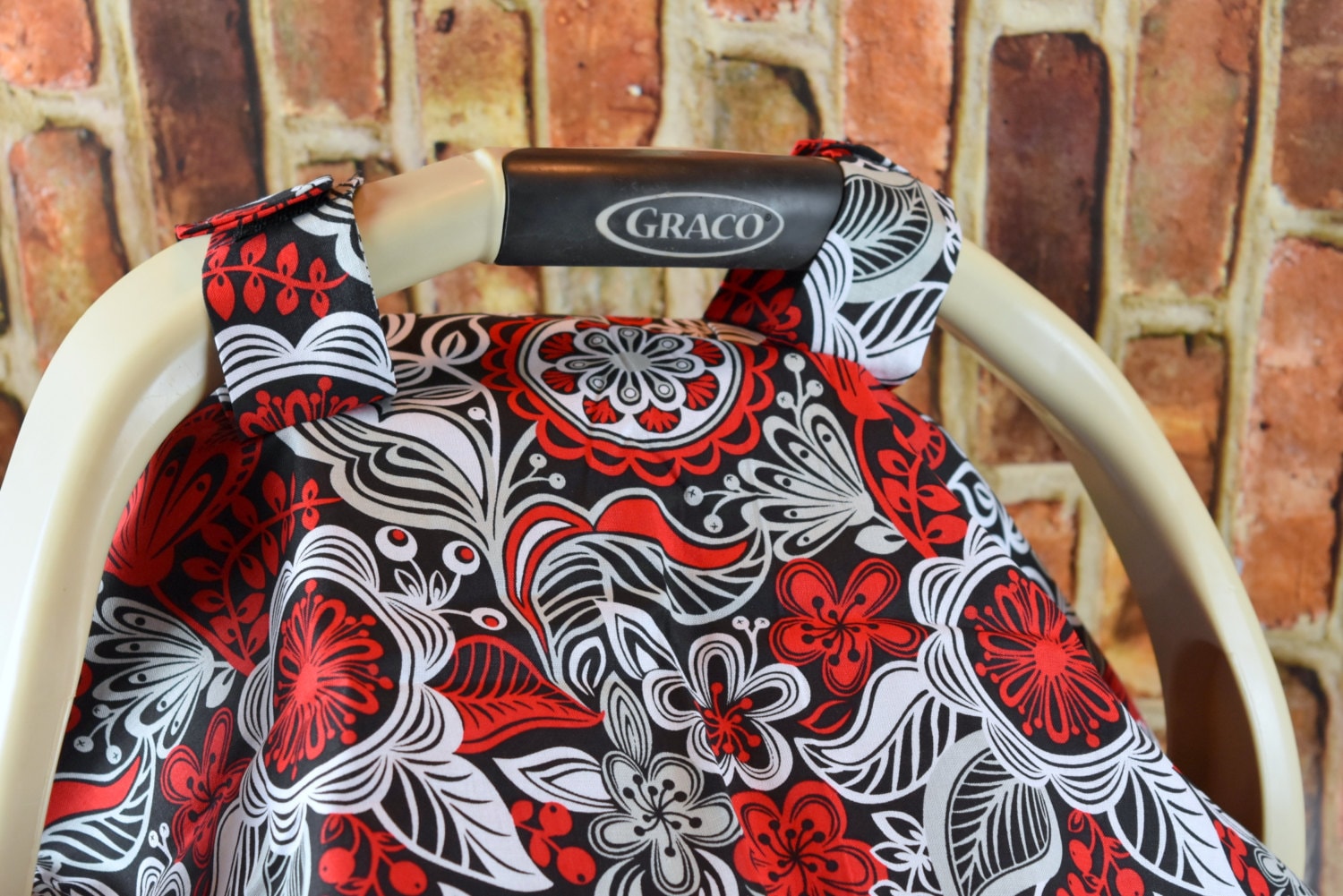 Infant Car Seat Canopy Red Black Floral Cover Baby Shower