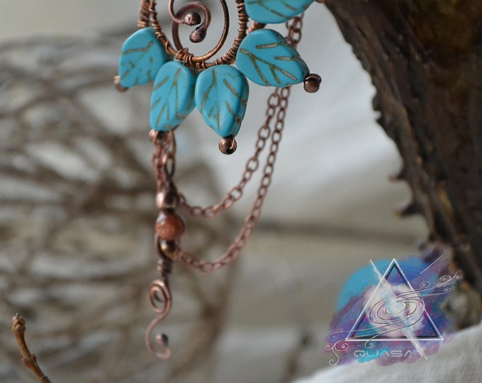 Ear cuff "Stone flower" | copper ear cuff, boho style, boho accessories, natural stones jewelry, gift for girl, quasarshop, boho ear cuffs