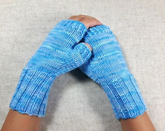Fingerless Gloves for kids and teens, sky blue, arm warmers, wool merino
