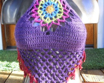 Beaded Dreamcatcher Crochet Halter Bikini Top handmade festival hippie adjustable mandala