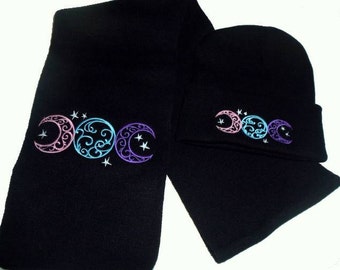 Triple Moon Winter Scarf Set Wicca Pagan Yule Gift Set