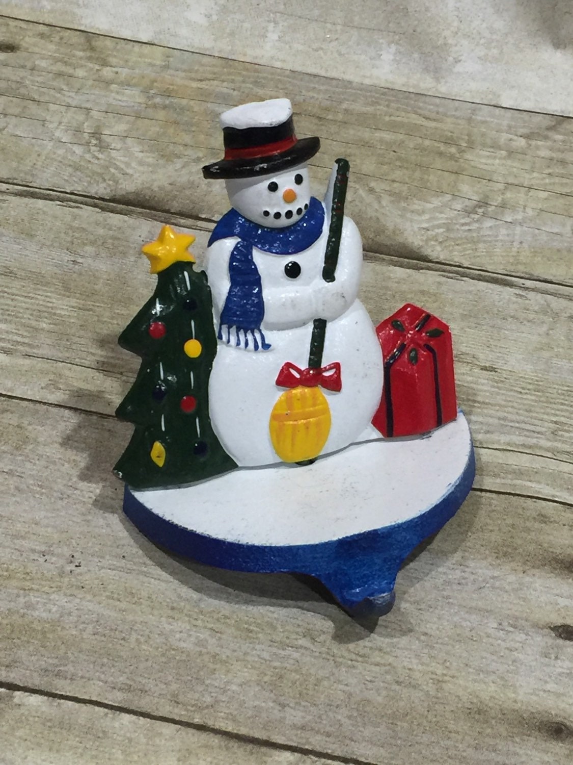 Vintage Cast Iron Snowman Stocking Holder LV 1991