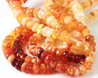 Mexican Fire Opal Rondelles Quarter Strand, 4.5 inches, 35-38 stones 5mm to 6mm Shaded Ombre Rondelles Faceted Gemstones KJ