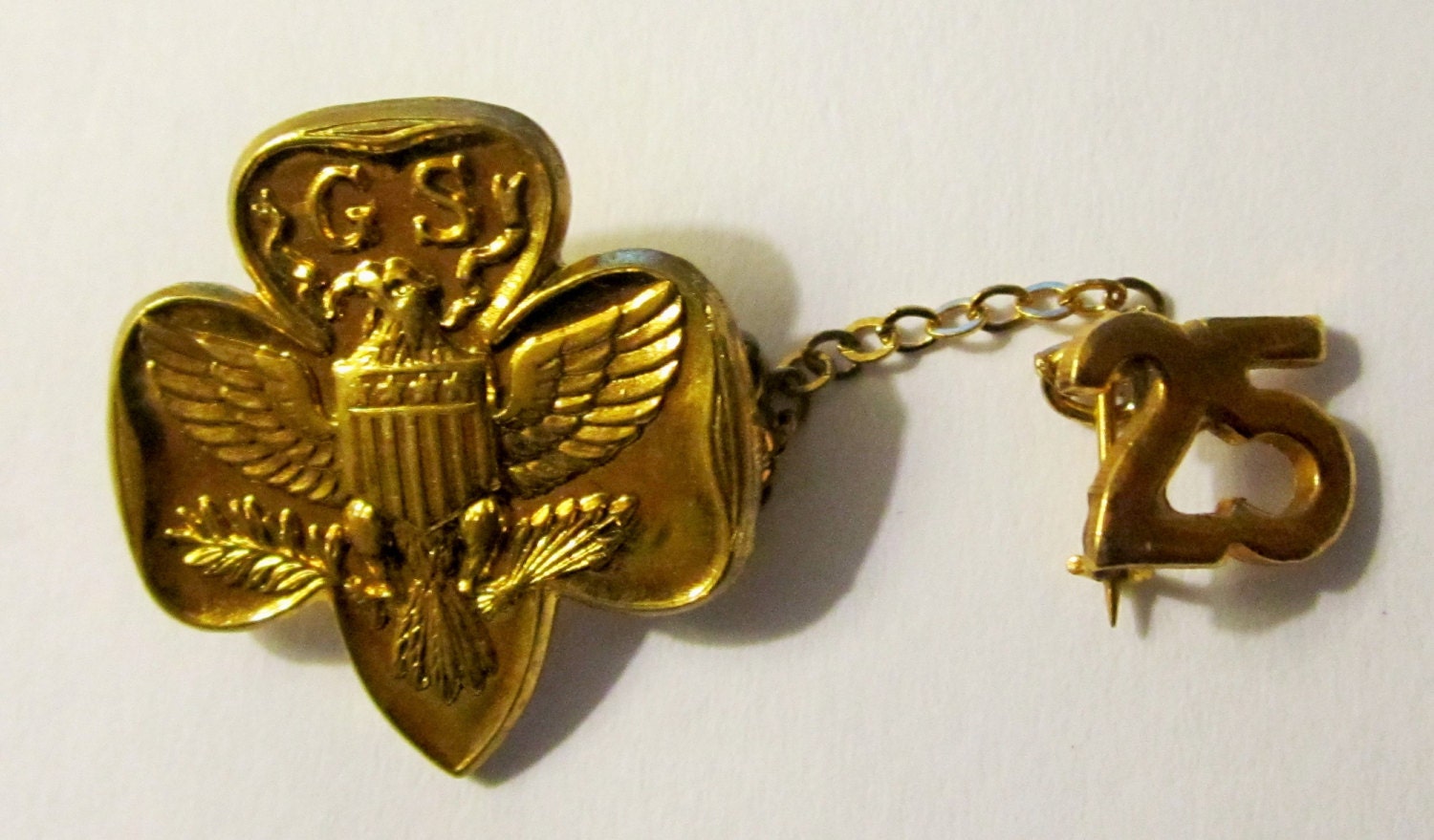 Vintage Girl Scout Membership Pin with 25 Year Numeral Guard