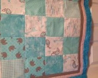 Unfinished, Baby Quilt Top, Shades of Aqua &White, 37" x 37", Ready to Quilt