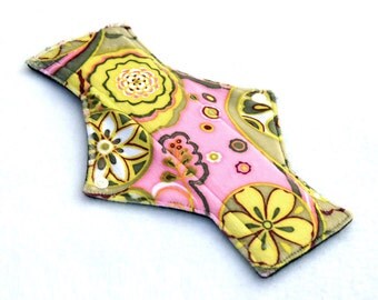 9" Light Day Shellie Olive Pink Minky backed with premium WindPro Fleece Cloth Menstrual Pad, Mama Cloth, Cloth Pad, Reusable Pad