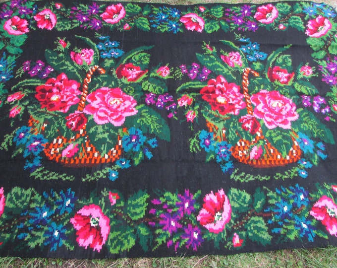 Bessarabian Kilim. Vintage Moldovan Kilim,Floor Rugs/ Handmade. Floral Rugs Carpets, Eco-Friendly. Len