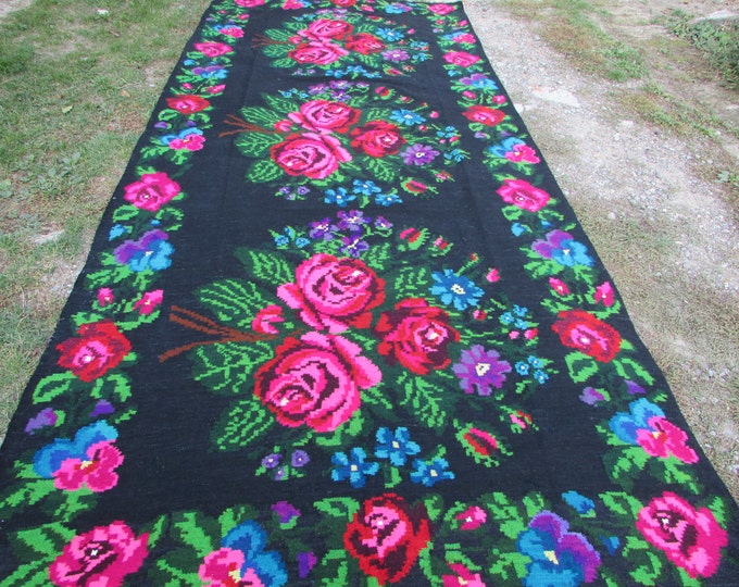 Bessarabian Kilim. Vintage Moldovan Kilim, Handmade 50-60 years old, handmade, Floral Rugs Carpets, Ukrainian, Bessarabian carpet. KOM.N