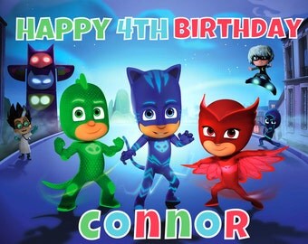 PJ MASKS edible cake topper decoration Custom sheet party birthday Sugar Owlette Catboy Cupcake frosting transfer fondant Image