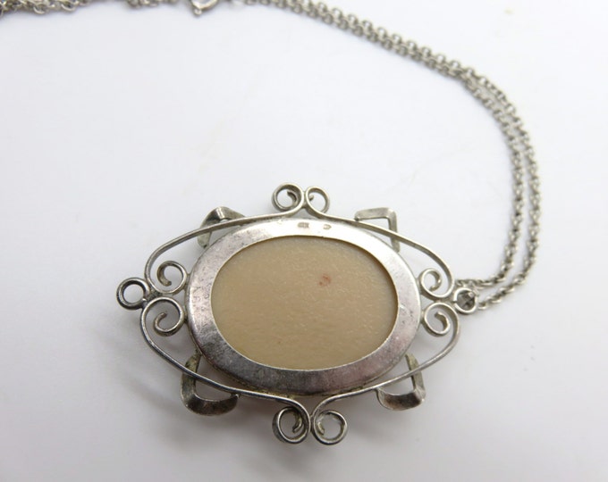SOLD_Art Deco Antique Silver Necklace Cameo Pendant