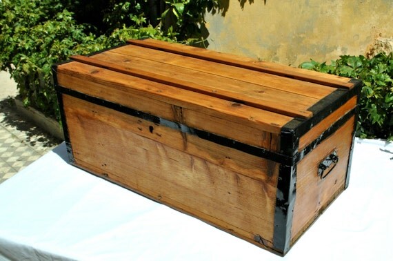 Antique Wooden Trunk Treasure Chest Steamer Trunk Pirate