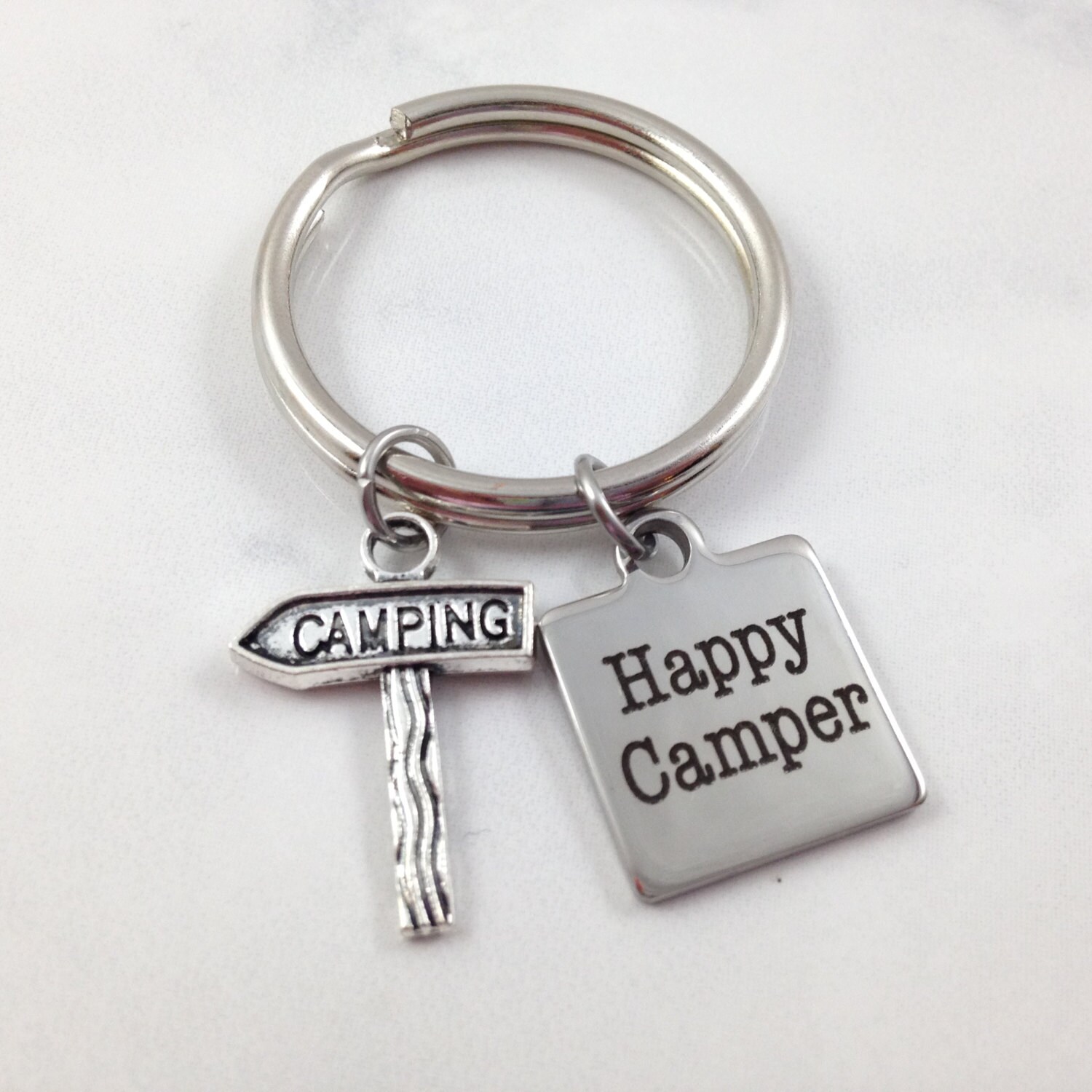 Camping Keychain Happy Camper Keychain Outdoor Accessory
