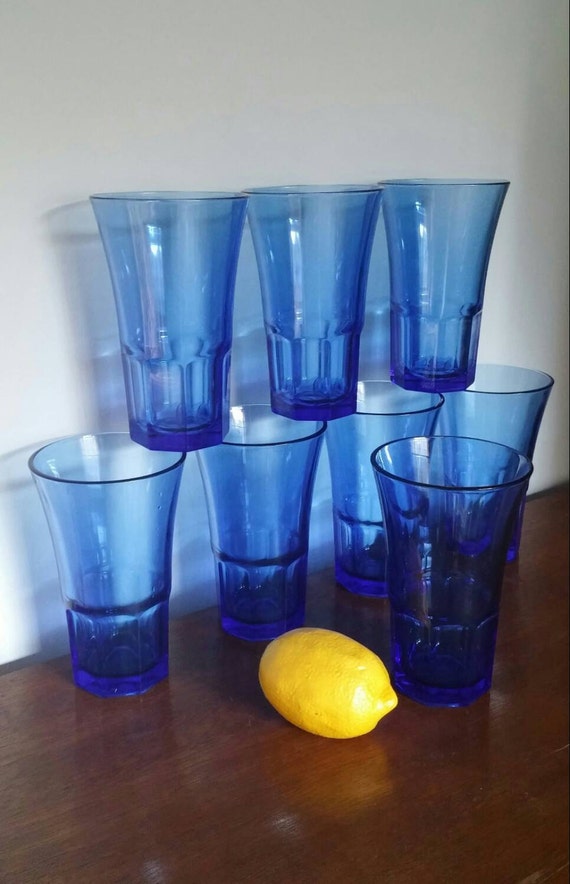 Vintage Libbey Cobalt Blue Large Glasses Eight Piece Tall 8746