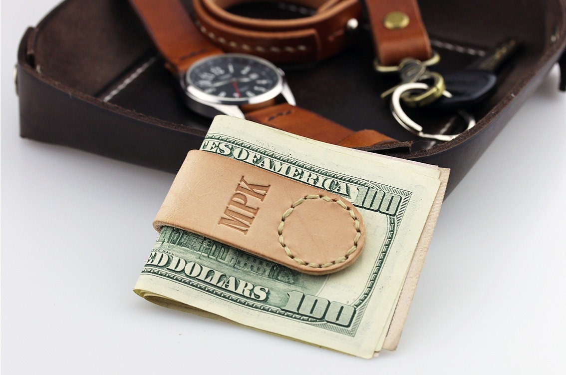 Personalized Leather Monogram Money Clip/wallet
