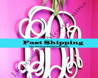 Painted Wooden Monogram - Wooden Monogram Wall Hanging - Nursery Decor - Wedding Decor - Monogram Door Hanger