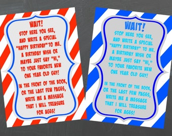 Dr. Seuss Birthday - Guest Book Sign - First Birthday! - Cat In The Hat - Birthday Book Signatures - Printable - First Birthday - Red