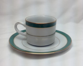 Vintage Muirfield Royal Jade Demitasse Tea Cup and Saucer Set Stripe Gold White Porcelain 8944 Sri Lanka