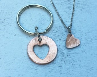 Sale Price Boyfriend Gift - Lucky Penny Keychain with Necklace - Gift Set - Anniversary Gift, Coordinate Keychain, personalized penny, Lucky