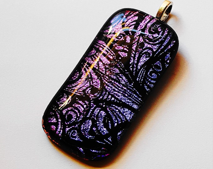 Dichroic fused glass pendant necklace. Contemporary handcrafted jewellery/jewelry. Colourful fashion accessories. Birthday anniversary gift