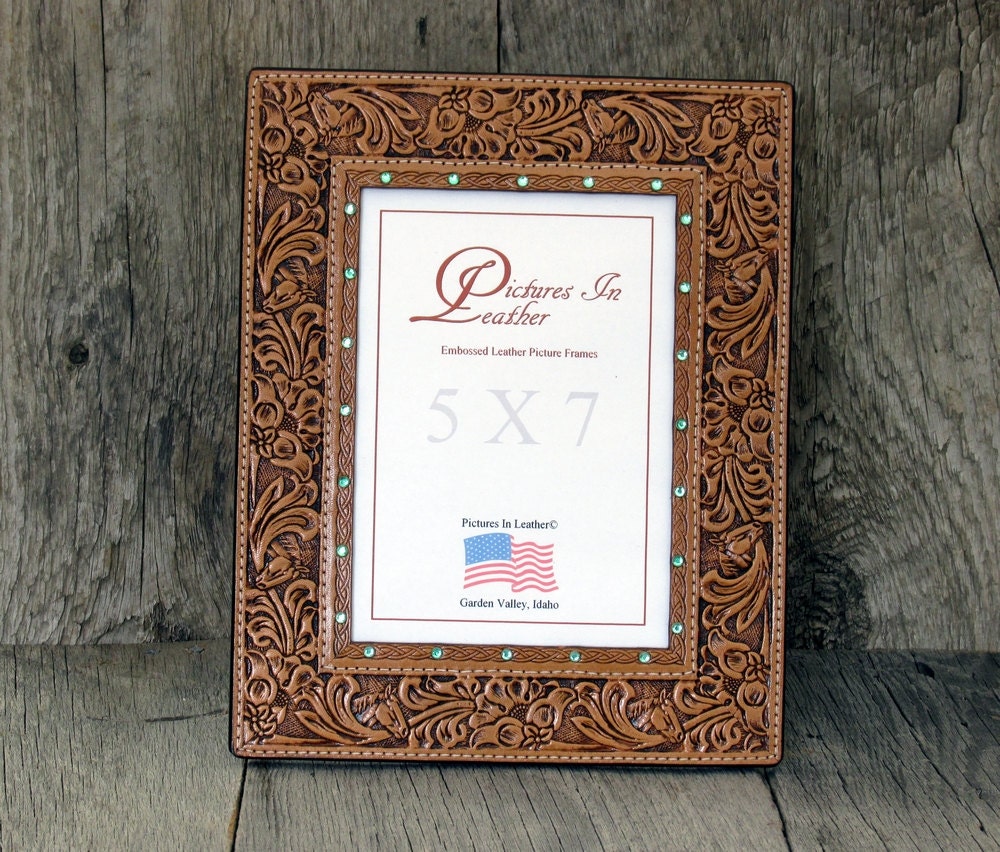 Leather Picture Frame 5x7 Embossed with Horse by PicturesInLeather
