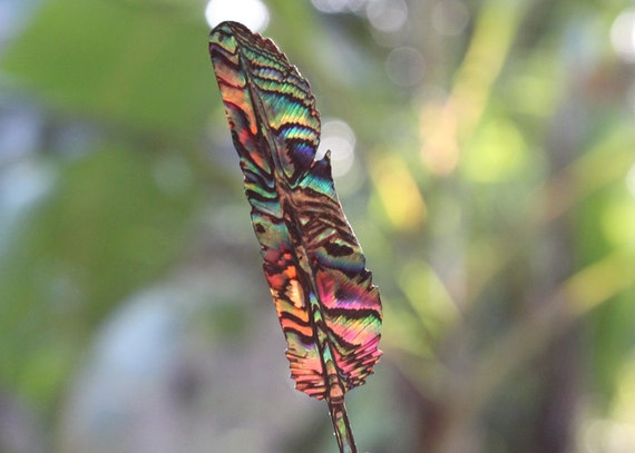 Feather Necklace Hand Carved Abalone Paua Shell By Feathertribeme 8499