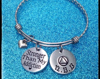 Sobriety milestone jewelry, Sobriety Bracelet, Custom Sobriety date gift, AA date gift, NA date gift, Sobriety celebration, ENGRAVED