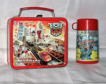 vintage 1986 aladdin transformers metal lunchbox and thermos
