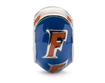 Blue and Orange Florida Gators Round Bead Charm - For Bracelet or Necklace - Fits Pandora