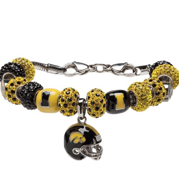 UI Iowa Hawkeyes Football Bead Charm Bracelet Jewelry