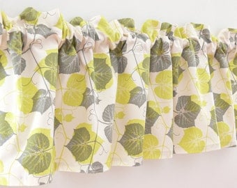 Valance with Leaves, Cream and Green Kitchen Valance, Kitchen Curtain, Curtain Panel, Kitchen Decor