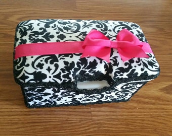Large nursery wipes tub, damask nursery wipes box, wipes tub, baby decorated large wipes container.