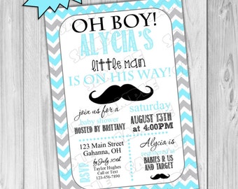 Mustache little man Baby shower invitation printable UPrint customized card by greenmelonstudios mustache chevron baby shower invite