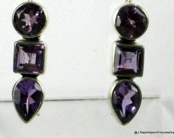 Amethyst Earrings, Purple Amethyst, Sterling Silver 925, Natural gemstones, bridal earrings, Handmade, Purple Earrings, February Birthstone