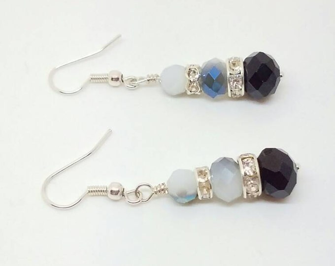 White black earrings, black white earrings, speckled earrings, simple black studs, black white dangles, white earrings black